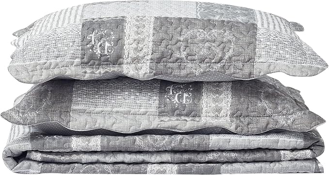 Brilliant Sunshine Grey Heart Love, Floral and Lace Patchwork, 3-Piece Quilt Set - Image 7