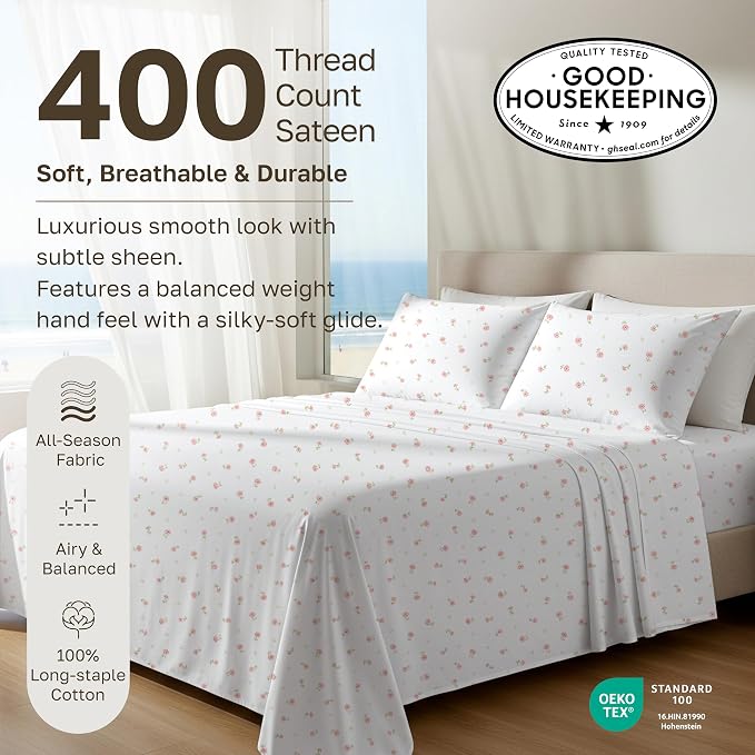 California Design Den Soft 100% Cotton Full Size Bed Sheets Set, 400 Thread - Image 3