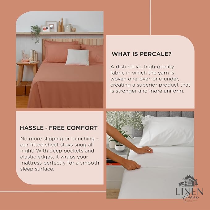 Linen Home 100% Cotton Percale Weave King Fitted Sheet Only - Image 4