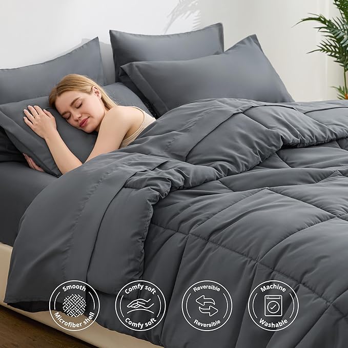 Love's cabin Twin Comforter Set Soot Grey, 5 Pieces Twin Bed in a Bag, All - Image 3
