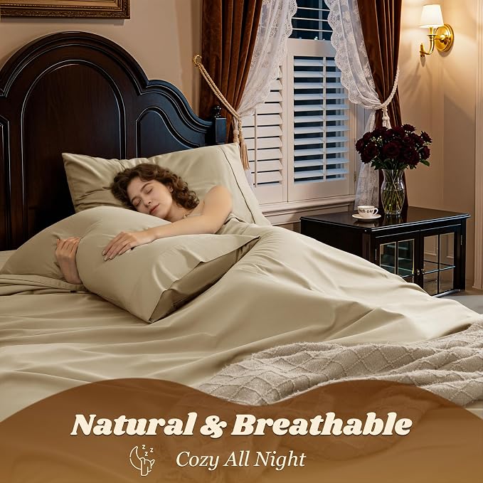LBRO2M 100% Cotton Sheets Set Deep Pocket 19", 1000 Thread Count California - Image 5