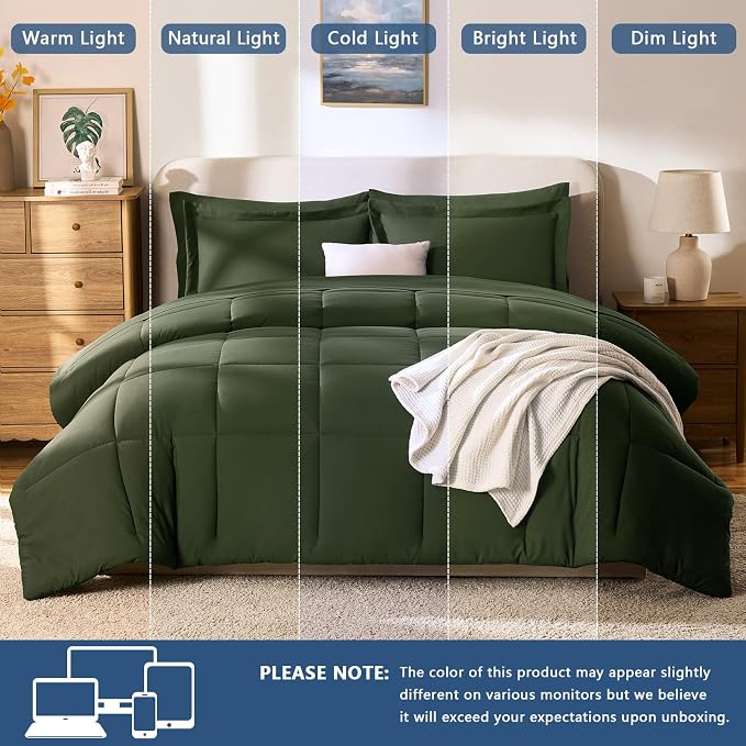 CozyLux Full Size Comforter Sets Olive Green - Image 5