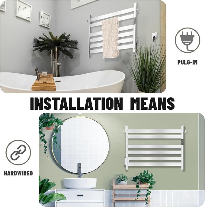 K&KALONZO Towel Warmer for Bathroom, Wall-Mounted 6-Bar Heated Towel Rack - Image 6