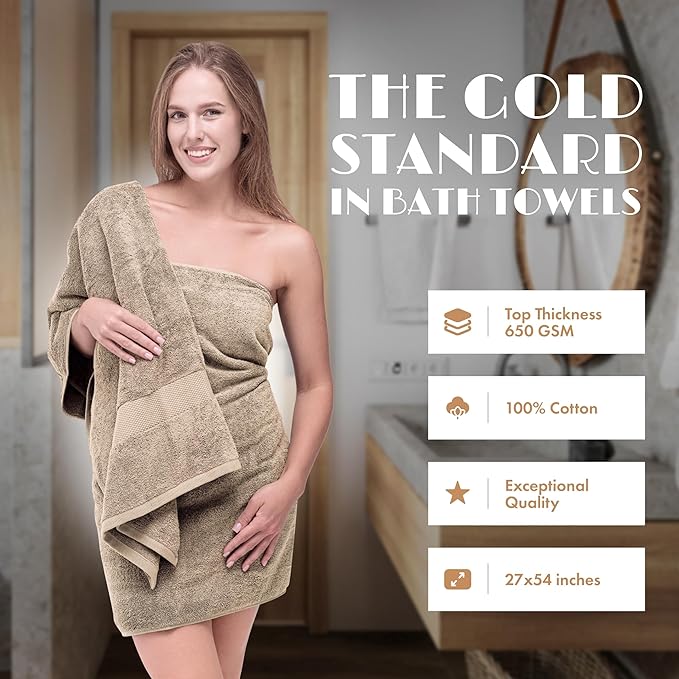 Wealuxe Taupe Bath Towels 27x54 Inch, Cotton Towel Set - Image 2