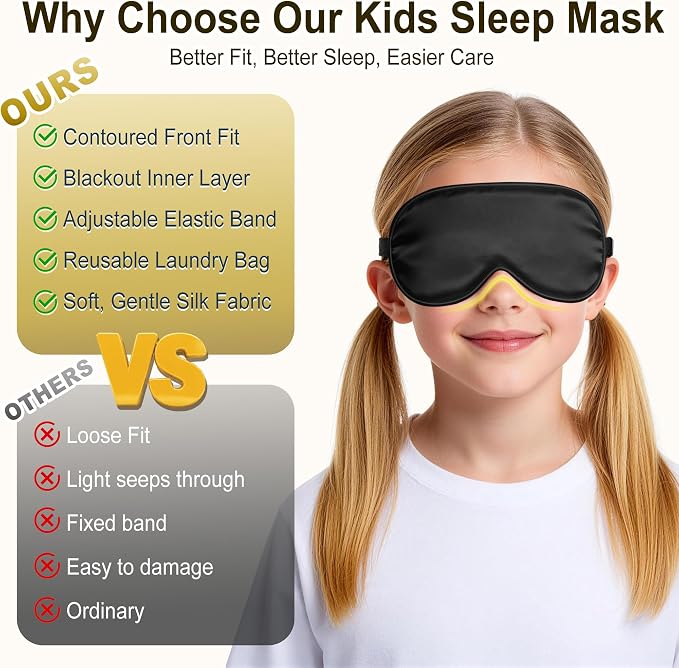 Kids Sleep Mask, Kids Eye Mask for Boys Girls, Kid Silk Eye Masks - Image 4