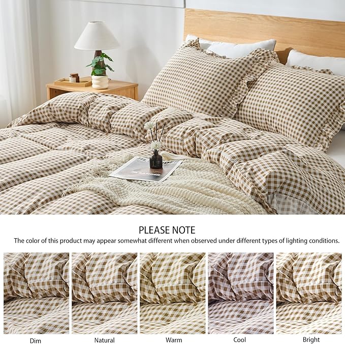 Gingham Duvet Cover King Size, 3 Pieces Soft Breathable Microfiber Plaid - Image 5