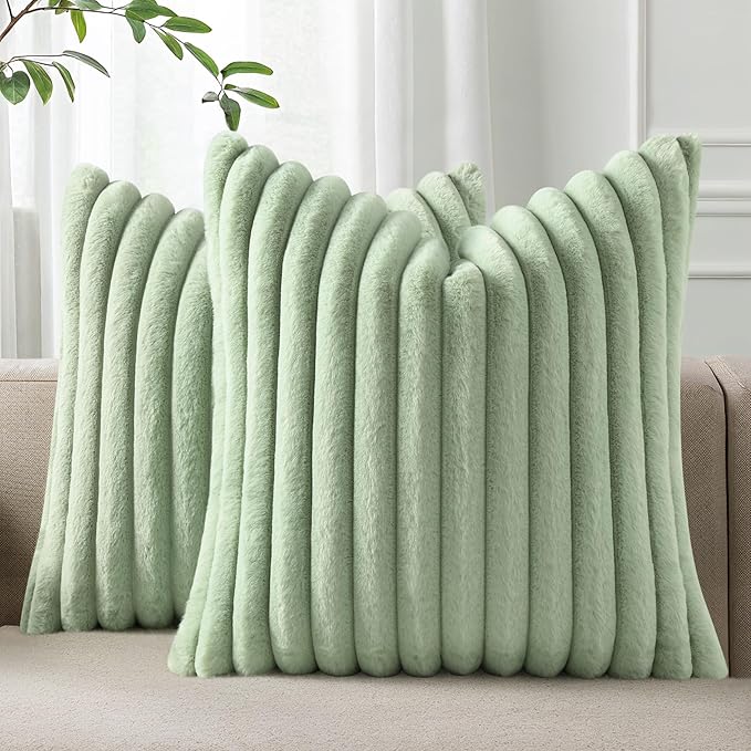 Pallene Faux Fur Plush Throw Pillow Covers 22x22 Set of 2, Luxury Soft Fluffy by PALLENE