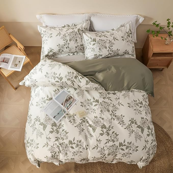 Duvet Cover Set Twin Size Floral Pattern 600 Thread Count Ultra Soft 100% Long - Image 3