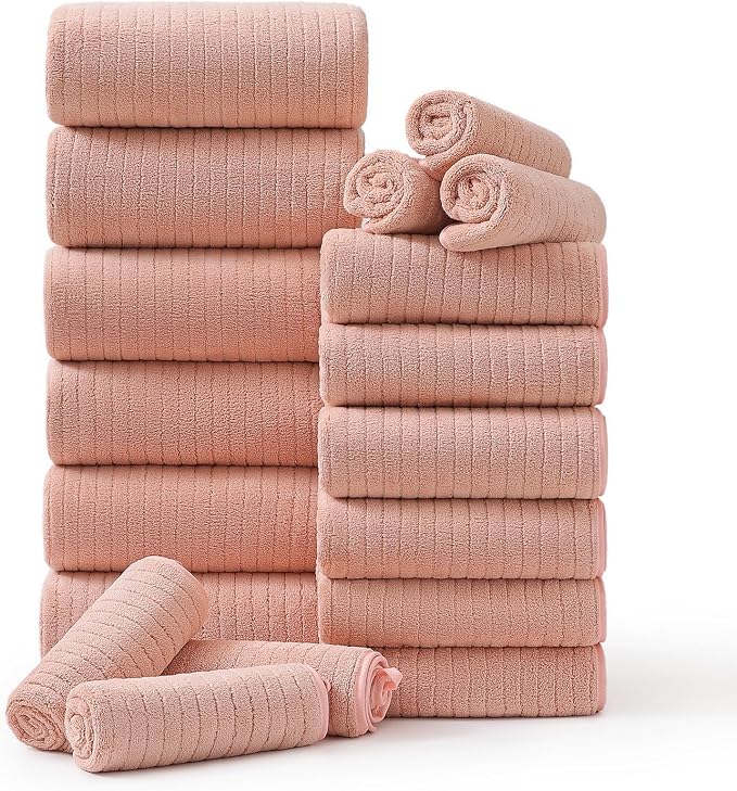 18 Piece Family Bath Towel Set Include 6 Bath Towels, 6 Hand Towels and 6 by Hailea