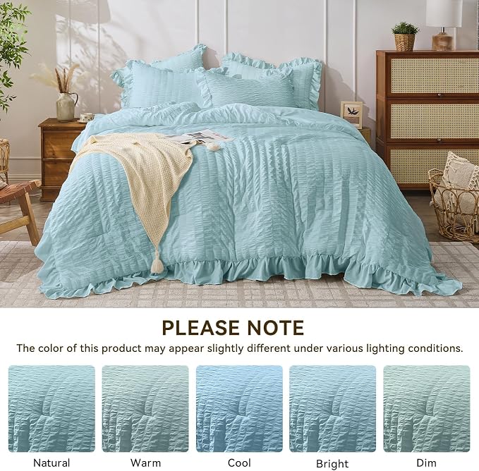 JOLLYVOGUE Light Blue King Size Comforter Set, 3 Pieces Seersucker Comforter - Image 8