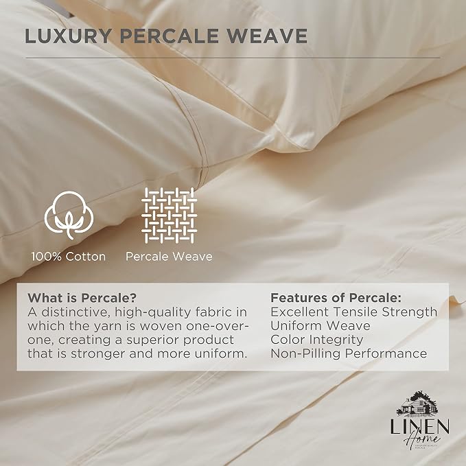 Linen Home 100% Cotton Percale 1 Flat Sheet, Full Size - Image 2