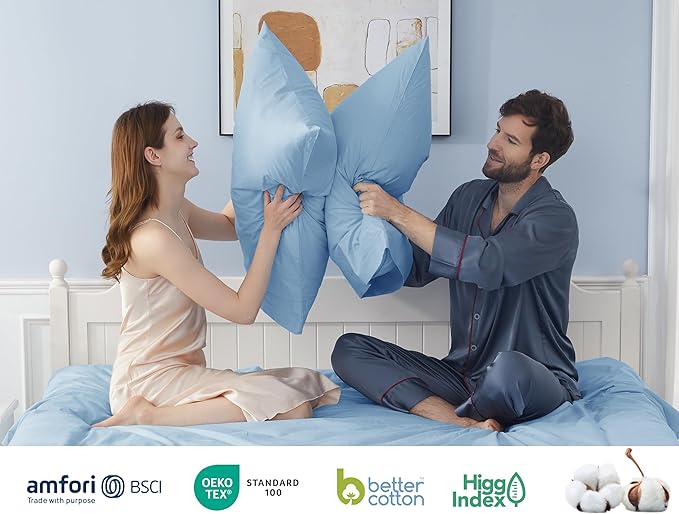Pillow Cases, King Size Cotton Percale Weave Pillowcases, Pre-Shrunk Breathable - Image 5