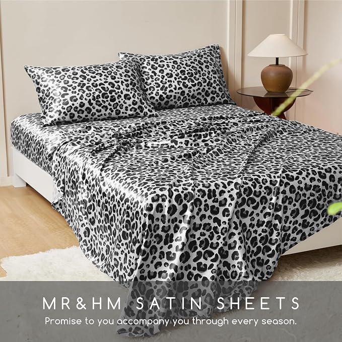MR&HM Satin Sheets with Elastic Corner Straps, King Size Sheets Set - Image 8