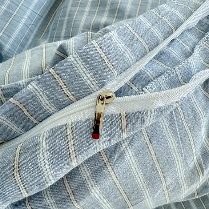 PinkMemory Blue Striped Duvet Cover Set King 100% Washed Cotton Blue Stripes - Image 6