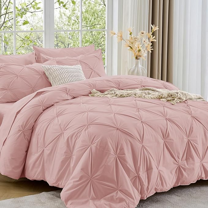 Sasttie King Size Comforter Set, 7-Piece Bed in a Bag, Pintuck Bedding Set by SASTTIE