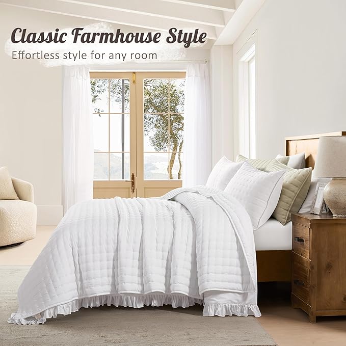 WDCOZY White Oversized King Quilt Set, California Cal King Rustic Bedspread - Image 6