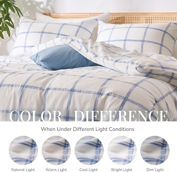 Blue Plaid Twin Duvet Cover, 100% Soft Washed Cotton Twin Size Duvet Cover Set - Image 8
