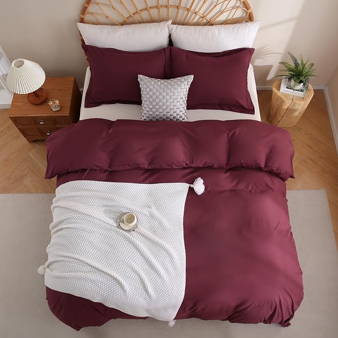 JSD Burgundy Duvet Cover Set Full Size, 3 Piece Duvet Cover - Image 8
