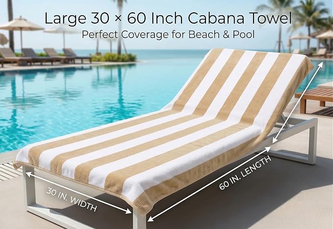 Premium Velour Cabana Beach Towel 2 Pack, 30” x 60” Soft Plush Cotton Pool Towel - Image 7