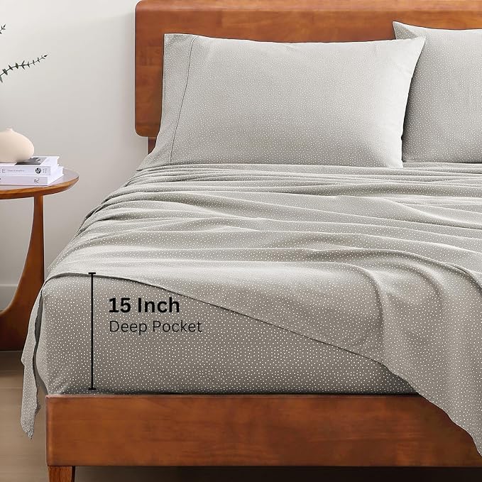 LANE LINEN 100% Organic Cotton Grey Full-Sheets Set 4-Piece Long Staple Percale - Image 4