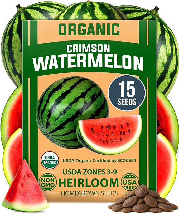 HOME GROWN Organic Crimson Sweet Watermelon Seeds 15+ Heirloom Non-GMO by HOMEGROWN