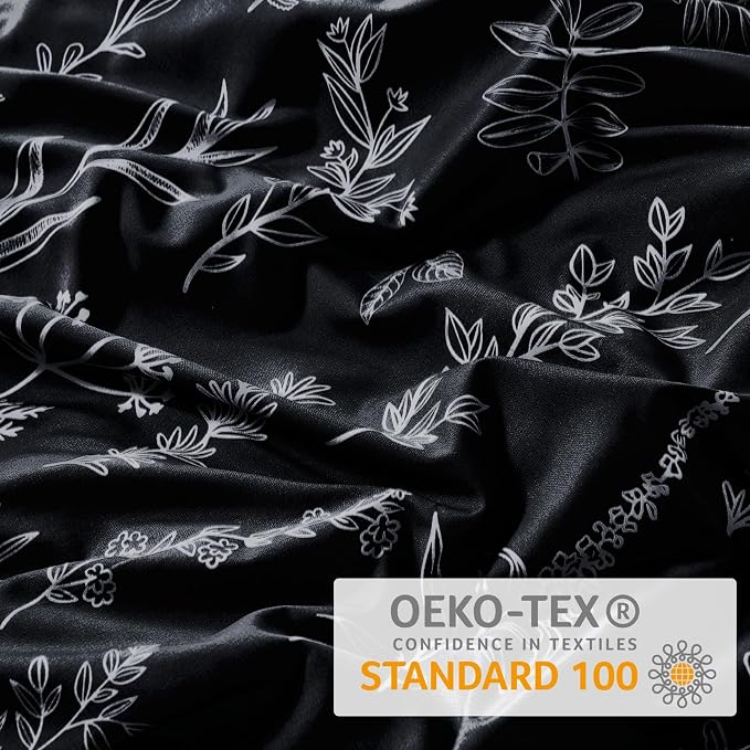 MUXHOMO Duvet Cover Queen Size, Reversible Floral Black Duvet Cover Set - Image 3