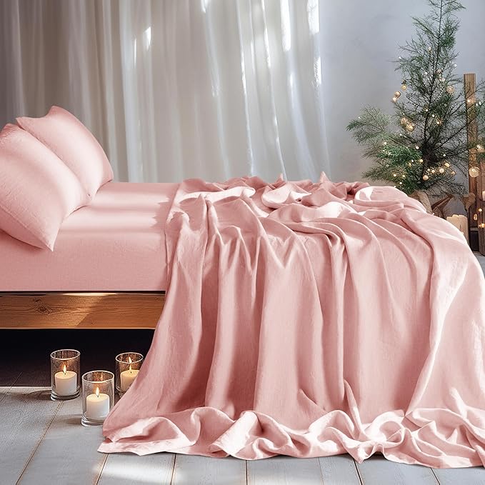 LBRO2M 100% Pure Linen Sheet Set Deep Pocket Up to 16" Bed Sheets Sets - Image 8
