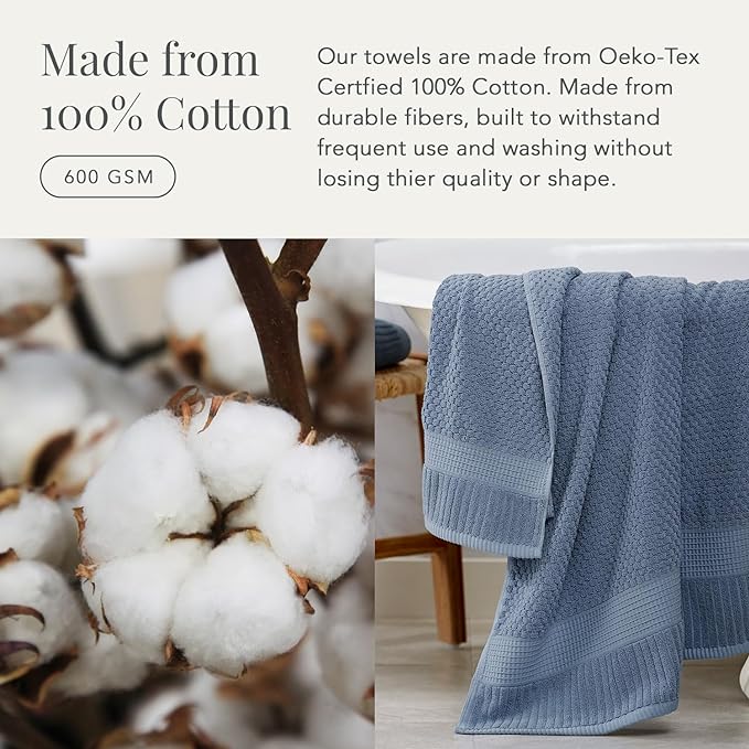 NY Loft 100% Cotton Bath Towel Set of 4 | Blue Towels | Oeko-TEX® Standard 100 - Image 4