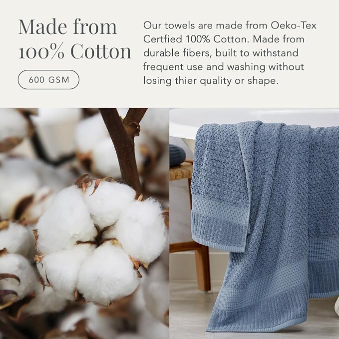 NY Loft 100% Cotton 6 Piece Bath Towel Set | Blue Towels | Oeko-TEX® Standard - Image 4