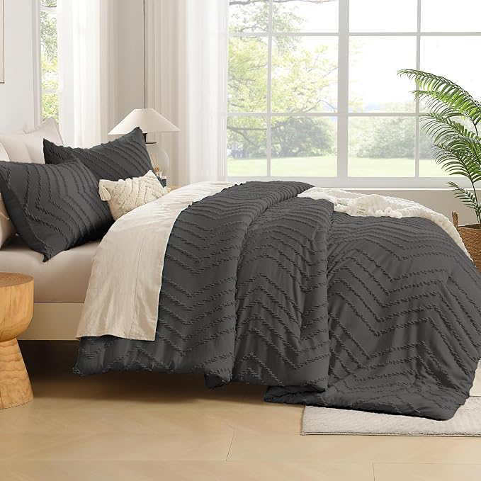 Andency Dark Grey Comforter Set Queen Size, Boho Soft Warm Tufted Bedding - Image 7