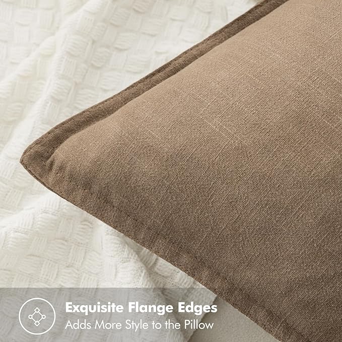 MIULEE Decorative Linen Pillow Covers 18x18 Inch Khaki Boho Farmhouse Neutral - Image 2