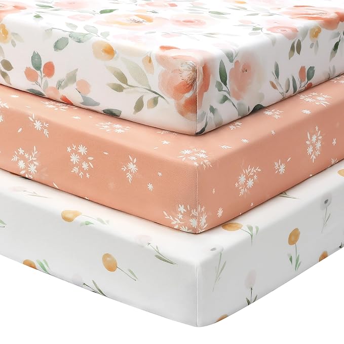 Baby Crib Sheets Girl, 3 Pack Toddler Bed Sheets by FIEMOL