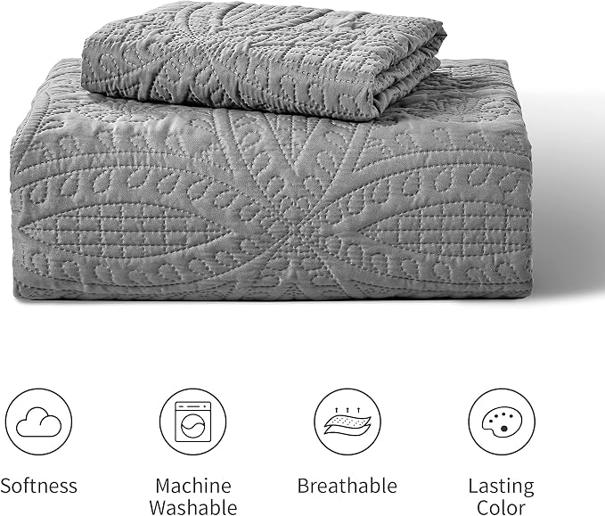Love's cabin Twin Quilt Set Grey Bedspreads - Image 7