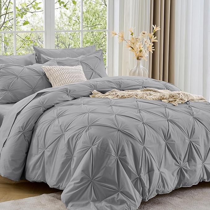 Sasttie California King Comforter Set, 7-Piece Bed in a Bag, Pintuck Bedding by SASTTIE