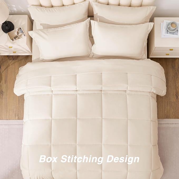 Love's cabin King Size Comforter Set Beige, 7 Pieces King Bed in a Bag - Image 4