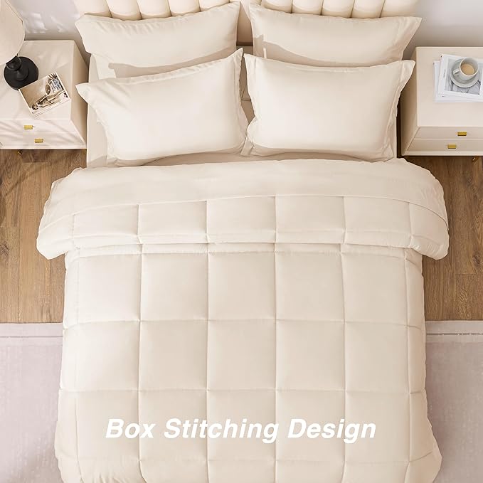 Love's cabin California King Comforter Set Beige, 7 Pieces California King Bed - Image 4