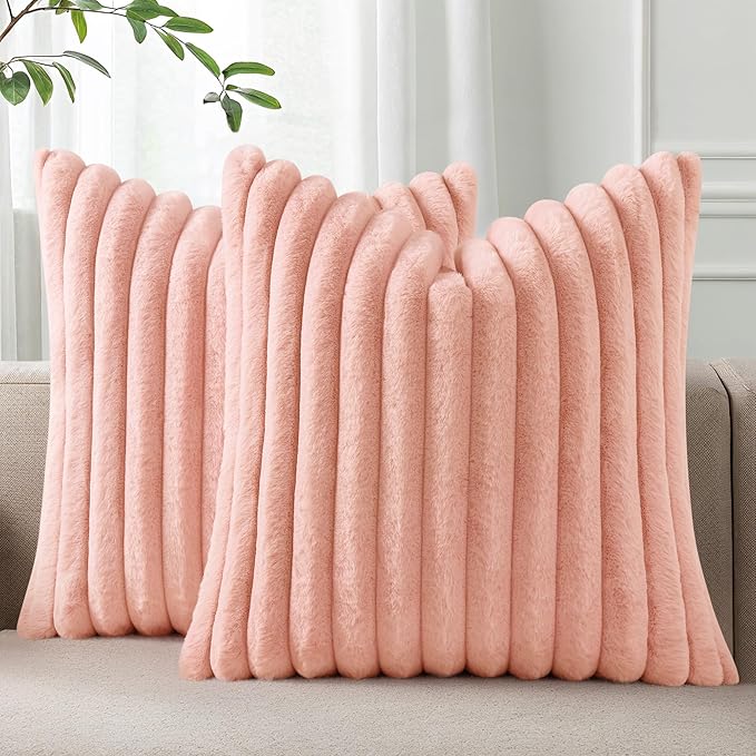 Pallene Faux Fur Plush Throw Pillow Covers 16x16 Set of 2, Luxury Soft Fluffy by PALLENE