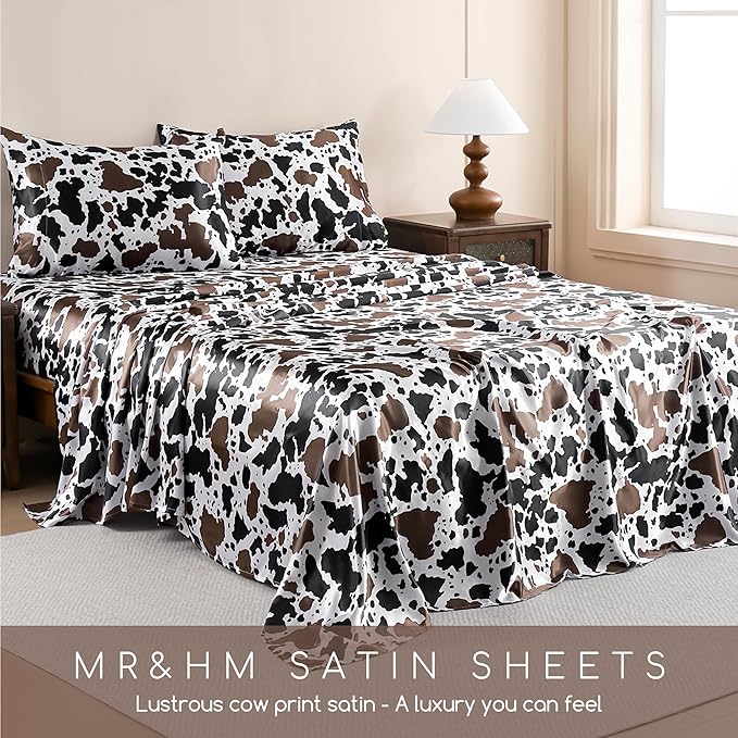 MR&HM Satin Bed Sheets with Elastic Corner Straps, Full Size Sheets Set - Image 7