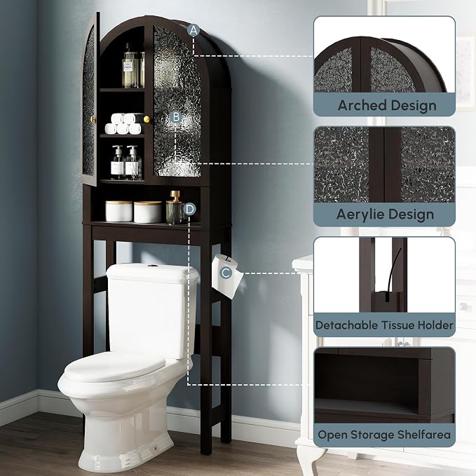 Over The Toilet Storage Cabinet, Arched Bathroom Organizer and Storage - Image 6
