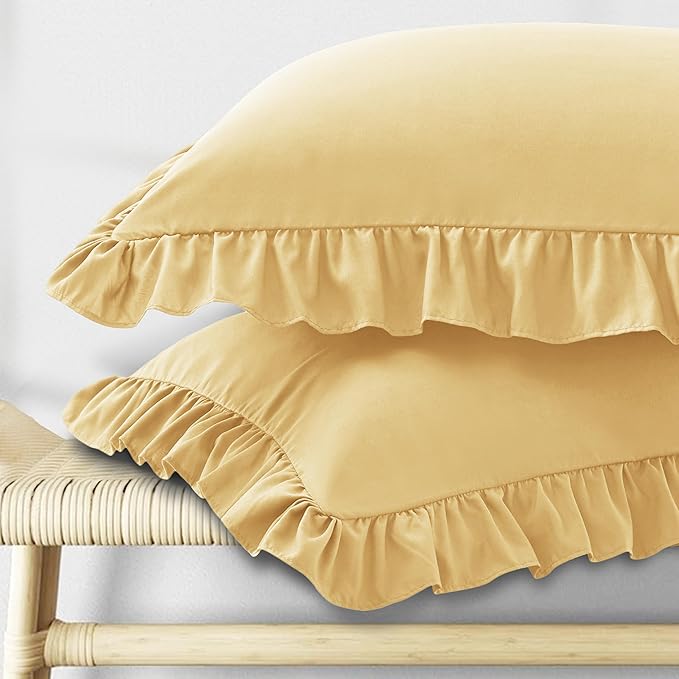 KKJIAF Ruffle Pillow Cases Queen Size Set of 2, Ruffled Pillow Covers by KKJIAF