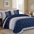 DJY Stripe Quilt Set King Size Navy Blue Bedspread Coverlet Set 3 Pieces Boho by HOME