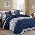 DJY Stripe Quilt Set Queen Size Navy Blue Bedspread Coverlet Set 3 Pieces Boho by HOME