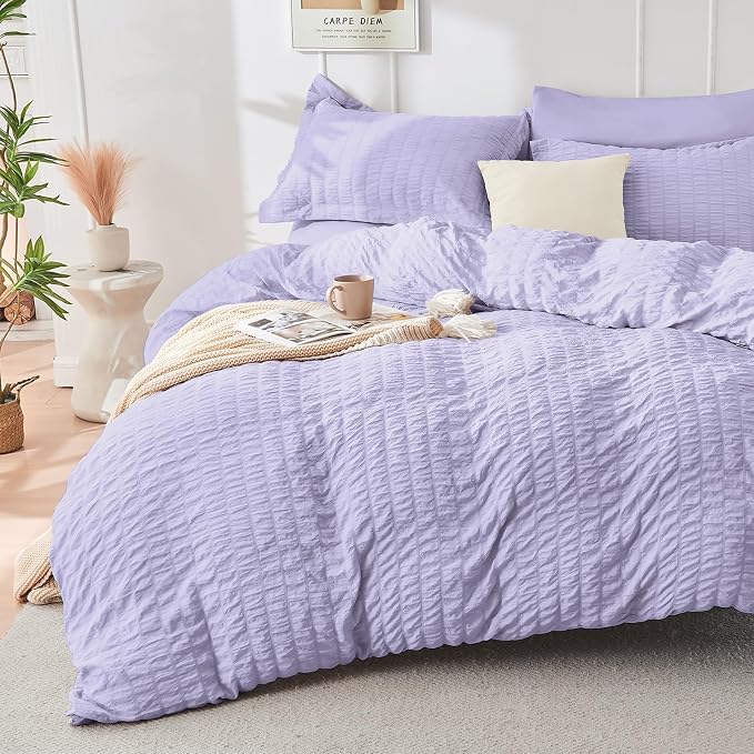 HYMOKEGE Light Purple California King Comforter Set Seersucker 7 Pieces - Image 2