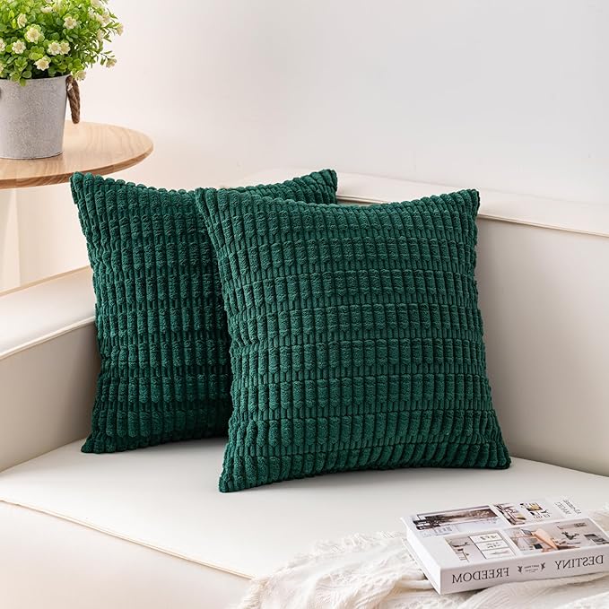 Aegero Pack of 2 Corduroy Decorative Throw Pillow Covers 22x22 Inch Soft by Unknown