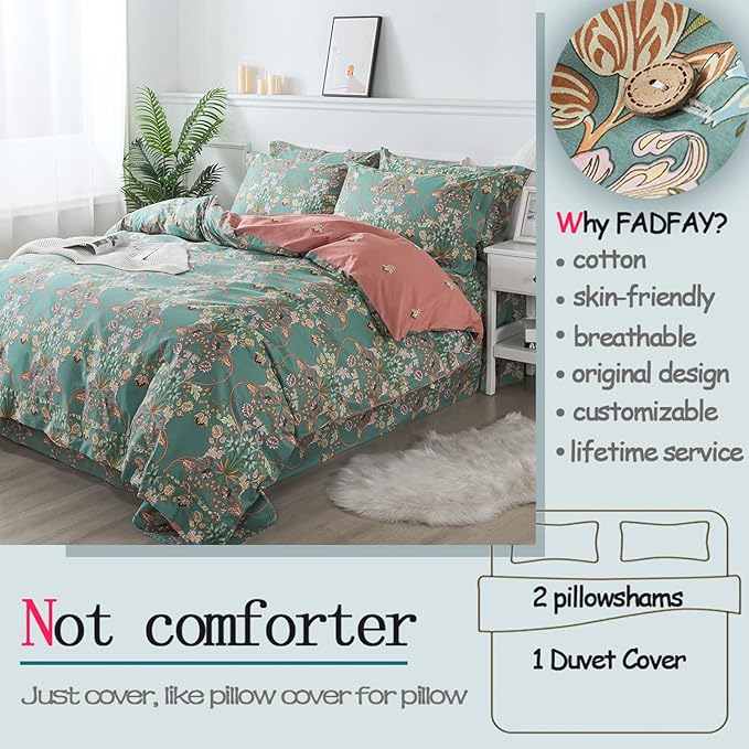 FADFAY Duvet Cover Set Floral Bedding Button Closure Twin 100% Cotton 600 TC - Image 2