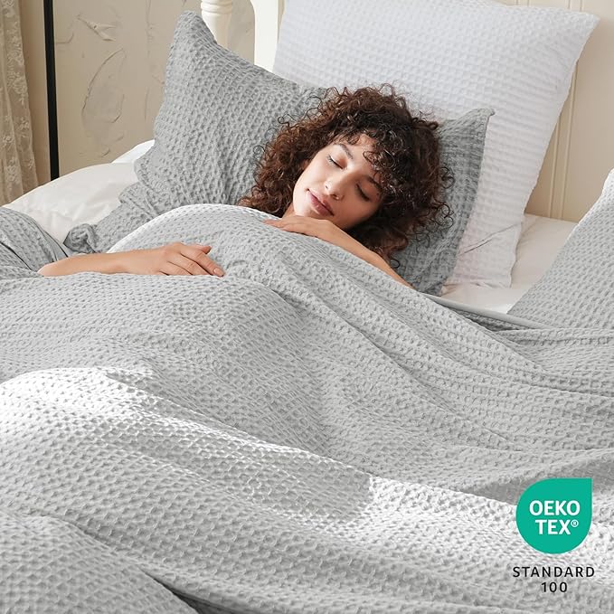 PHF Waffle Weave Duvet Cover Set King Size, No Snagging Ultra Soft Luxury - Image 2