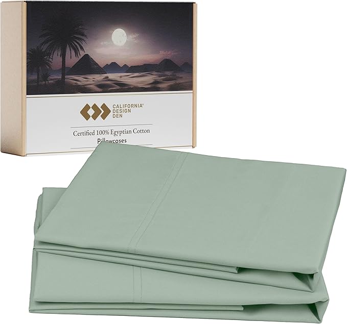100% Egyptian Cotton King Size Pillow Cases 2, Sateen Weave, Breathable King by CaliforniaDesignDen