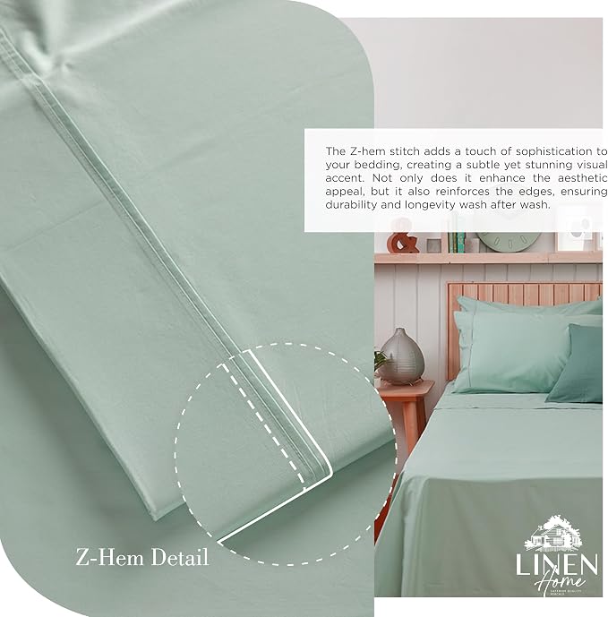 Linen Home 100% Cotton Percale Sheets California King Size, Pastel Turk - Image 3