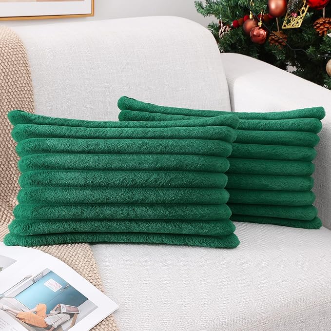 Pallene Faux Fur Plush Lumbar Throw Pillow Covers 12x20 Set of 2, Luxury Soft by PALLENE