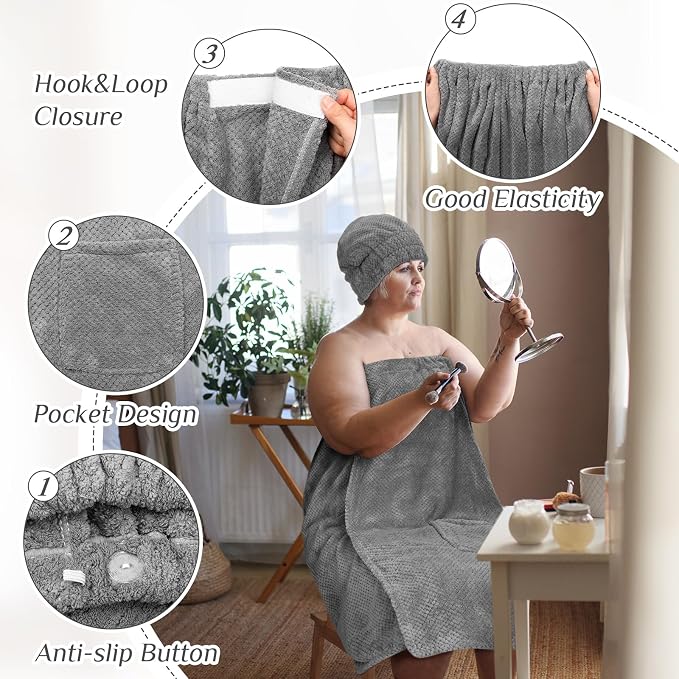 Tigeen Plus Size Towel Wrap for Women Spa Robe Set - Image 3